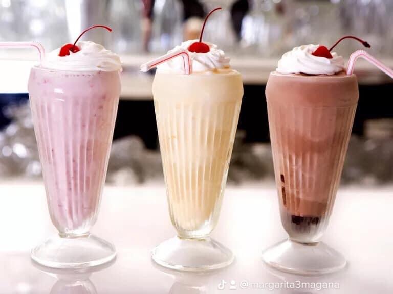 Strawberry, Vanilla and Chocolate shakes.